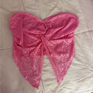 Pink Rose Lace Bow Front Strapless Crop Top